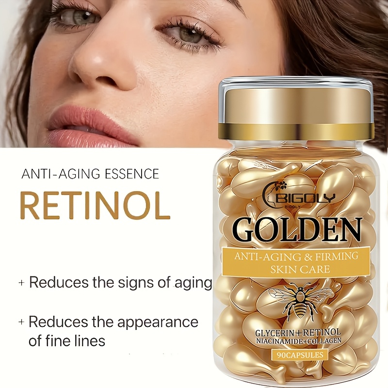 90 Capsule de Colagen, Esență Hidratantă și Hidratantă Bogată în Acid Hialuronic și Retinol, Pentru Piele, Potrivită pentru Toate Tipurile de Piele, Hidratare Profundă și Hidratantă, Ser Facial Fermitate, Potrivită pentru Călătorii și Utilizare Zilnică, Îngrijire a Pielii