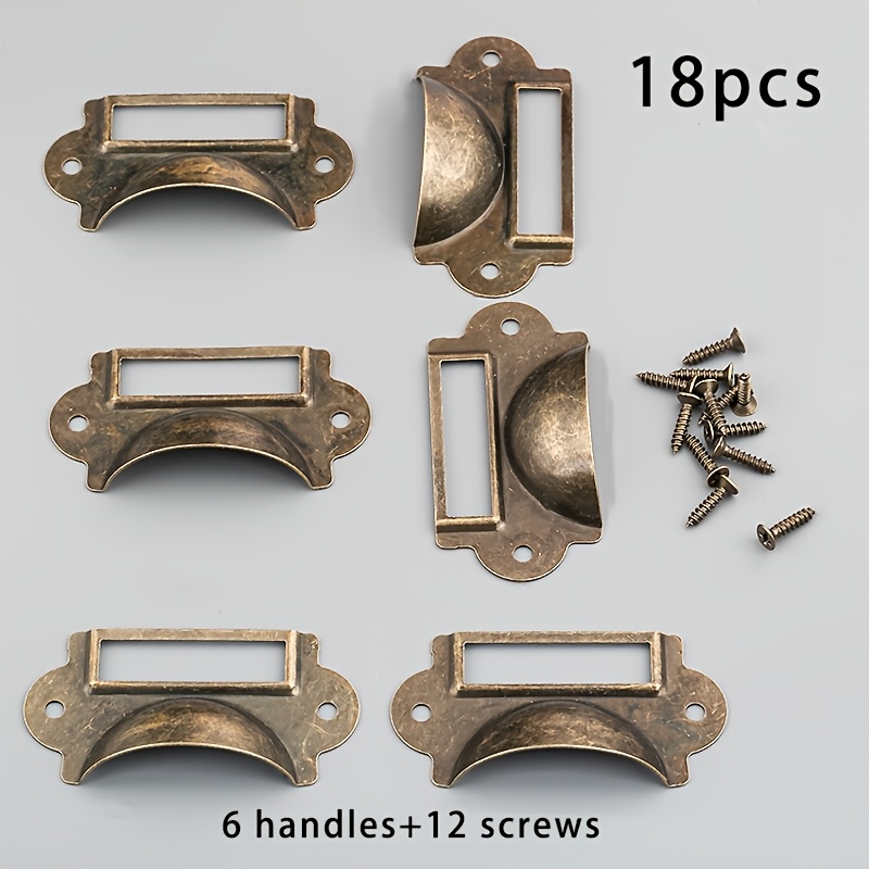 TEMU 6pcs Shell Handles And 12pcs 3x12mm Screws, Total 18pcs Handle Set, European Retro Aged Shell Handles For Filing Cabinets/drawers/storage