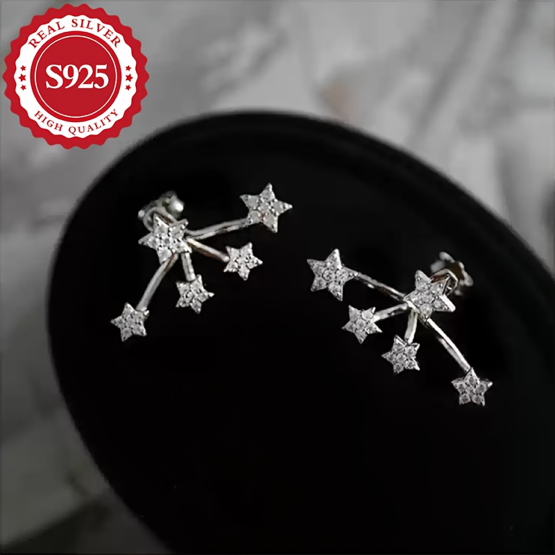 pair s925 silver womens five super   flower ear studs trendy versatile hypoallergenic   with silver ear plugs Product details 0