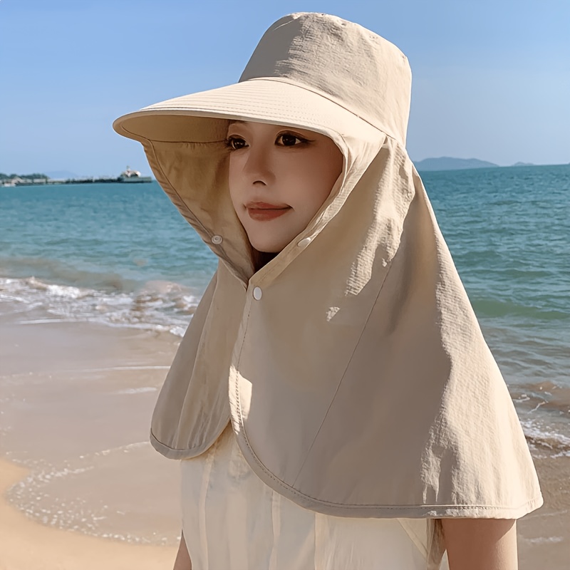 summer parasol hat for women wearable parasol wide brim big size with neck cover     prevention garden outdoor bicycle hands free lightweight breathable large sun visor hat