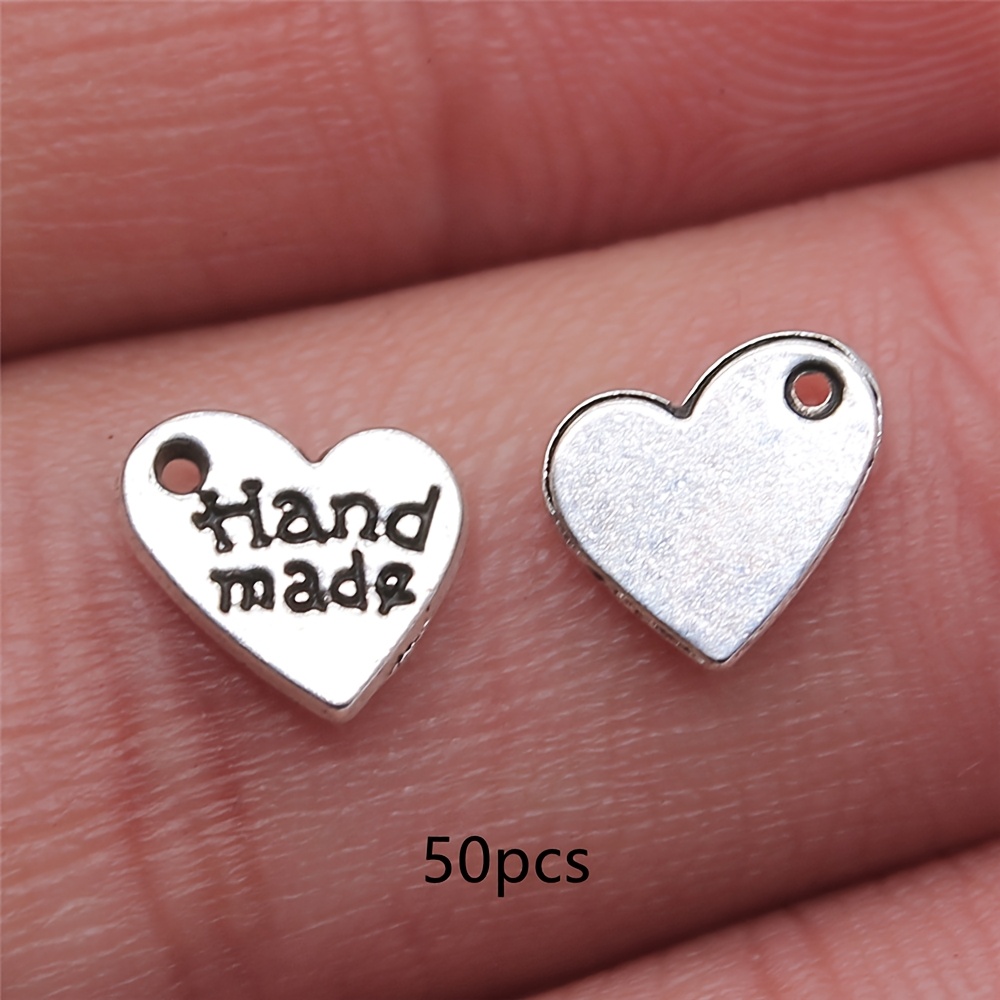 E-shop 50 Stück handgefertigte Pfirsichherz-Anhänger, englische Buchstaben-Anhänger, Ohrringe, Halskette, handgefertigte Schmuckzubehör, 8 mm