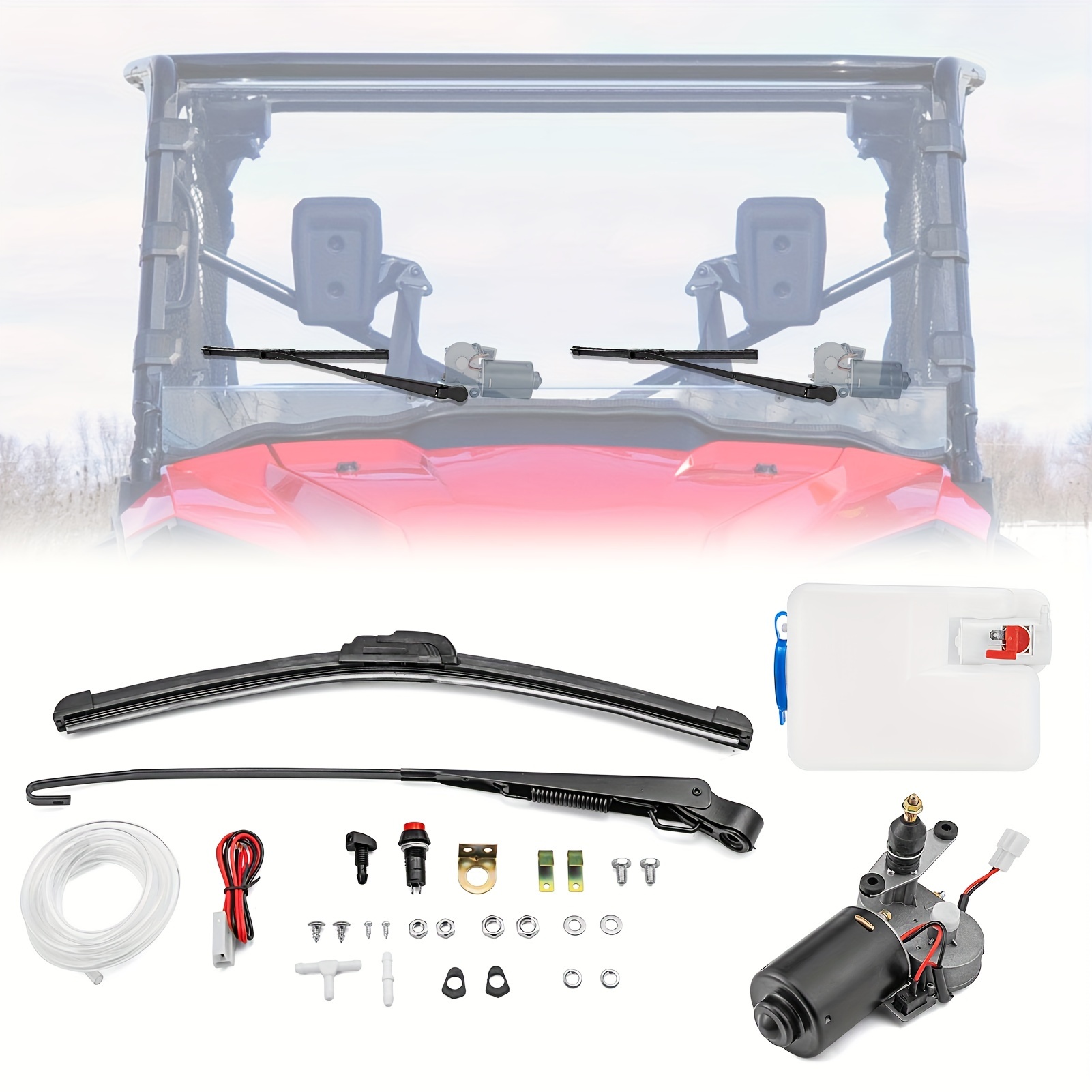 

Universal 12v Windshield Washer Kit Fit Utvs, As For Rzr 570. 900. 1000, Commander, , X3, Honda 1000, Etc Accessories