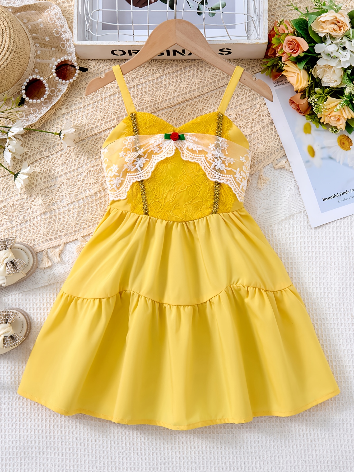 yellow dress with green heart girls clothing girls girls summer new camisole Formal dress
