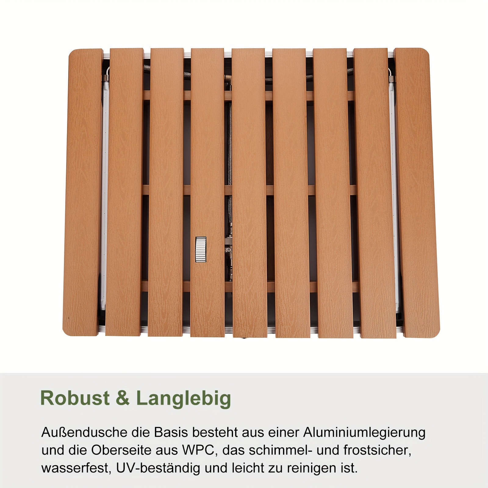 [Portable Outdoor Shower] Heavy-Duty Portable Outdoor Shower with Adjustable Height - No Electricity Needed, Non-Slip Base, Large 28x22 Inch - Woodlike Appearance, Rustresistant Material - for Garden, Pool, Camping, Sauna, Backyard, Beach, RV - Easy-Clean Design