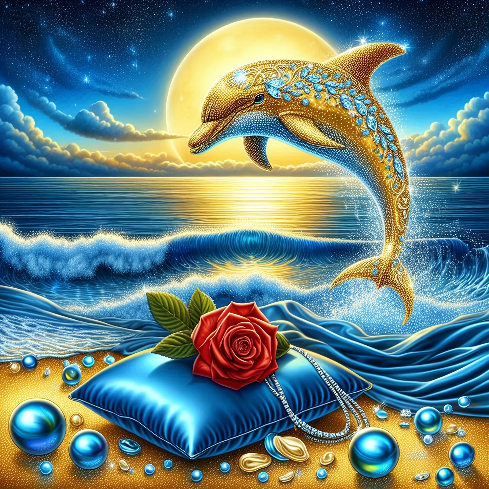“ Dolphin” Decorative Diamond Painting Kit For Adults 5ddiy Tools For Beginners, Full Diamond Painting, Diamond Gemstone Wall Art Decoration Gift