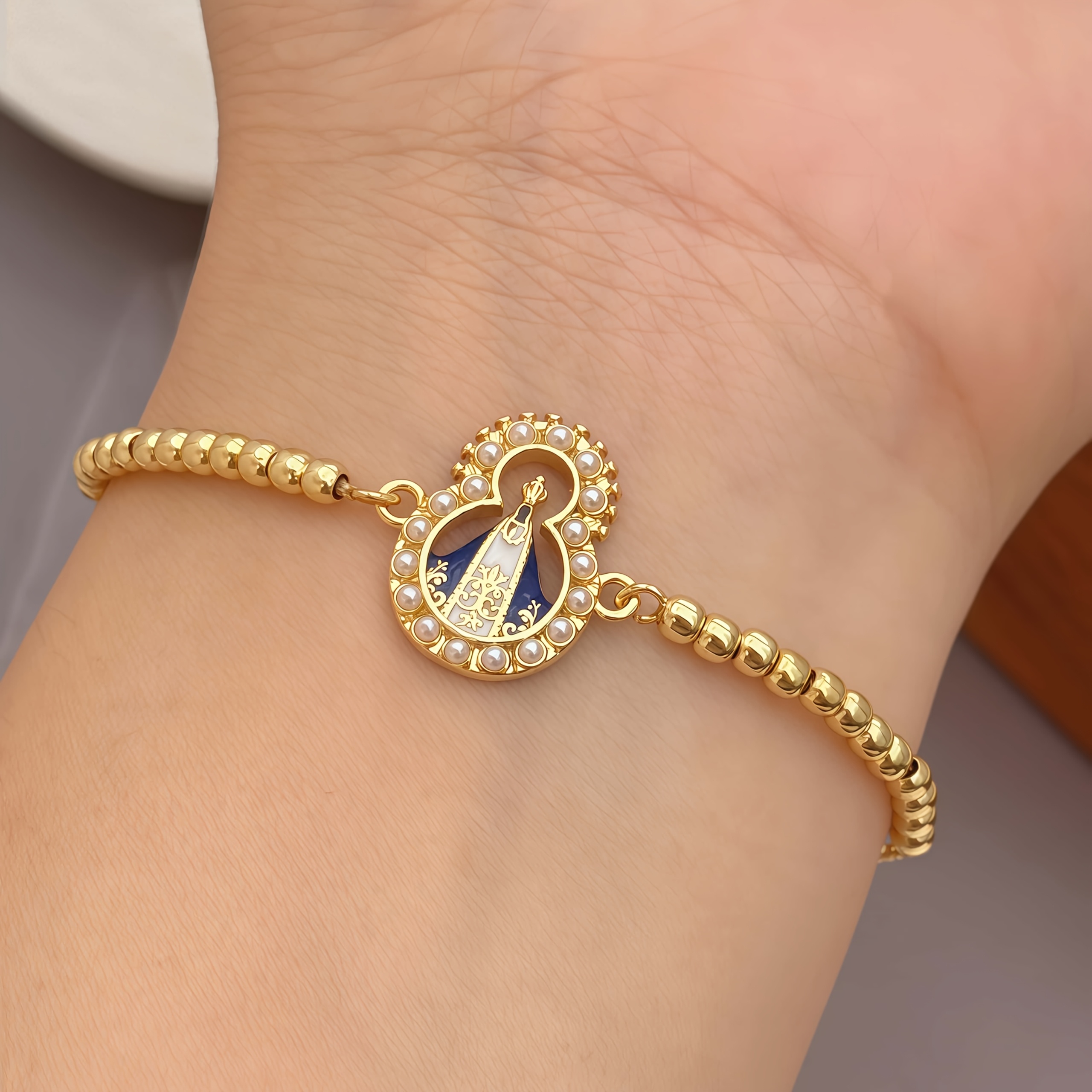 TEMU Bracelet Bleu Fait Main pour Femme, Bijou Religieux Décontracté, Convient pour des Croyants Chrétiens/Cadeau à Breloque de Fête