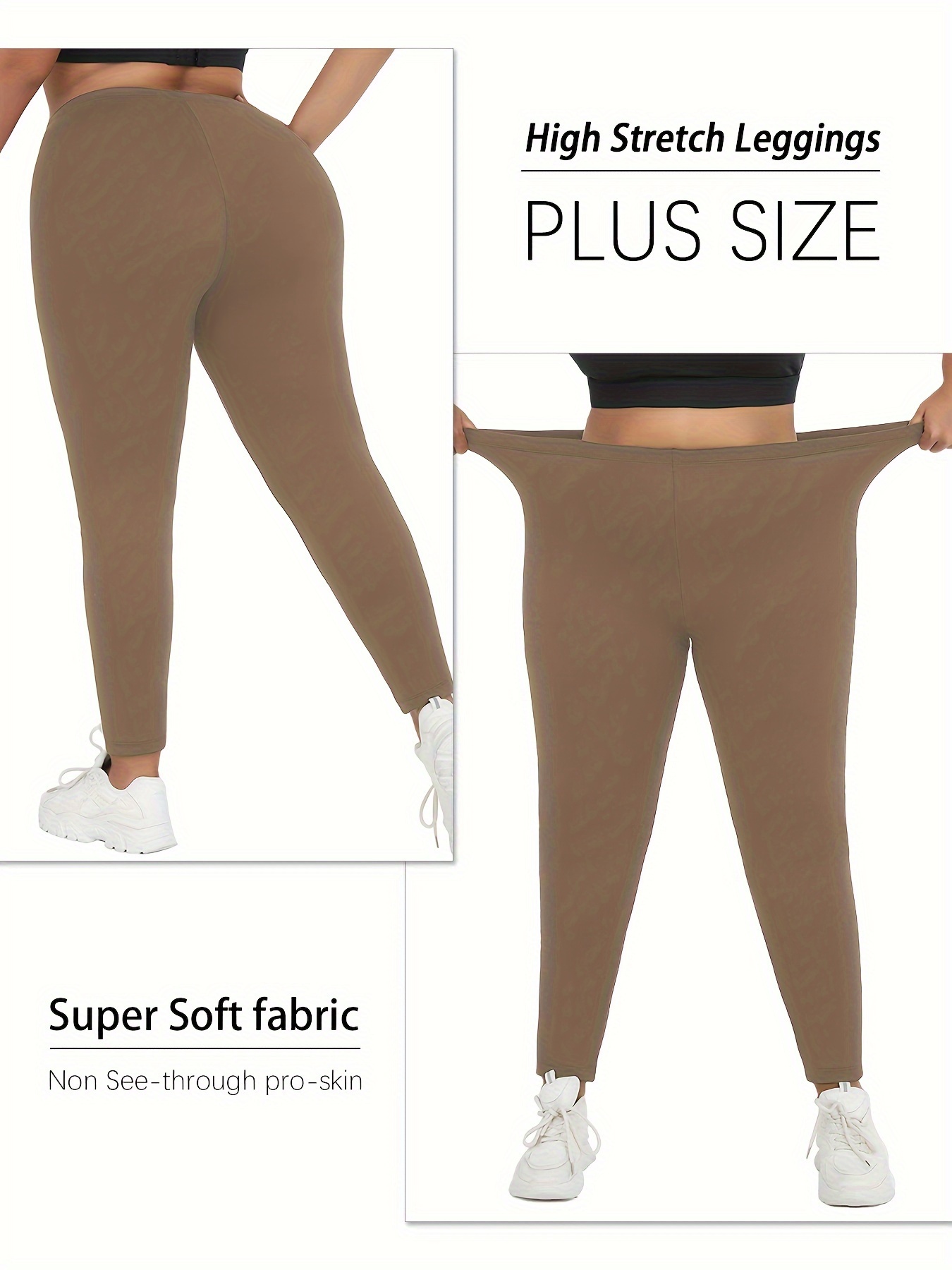 High-Waisted Plus Size Plain Women's Athletic Leggings, Stretchy, Super Soft, Non-See Through Fabric, For Running And Yoga Suitable Spring/Autumn