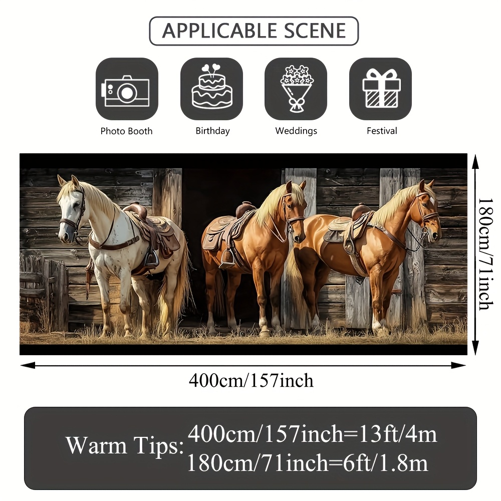 TEMU Une affiche en 2D imprimée sur un fond plat, mettant en scène des chevaux de ferme occidentaux, pour une bannière de porte de garage, grande et