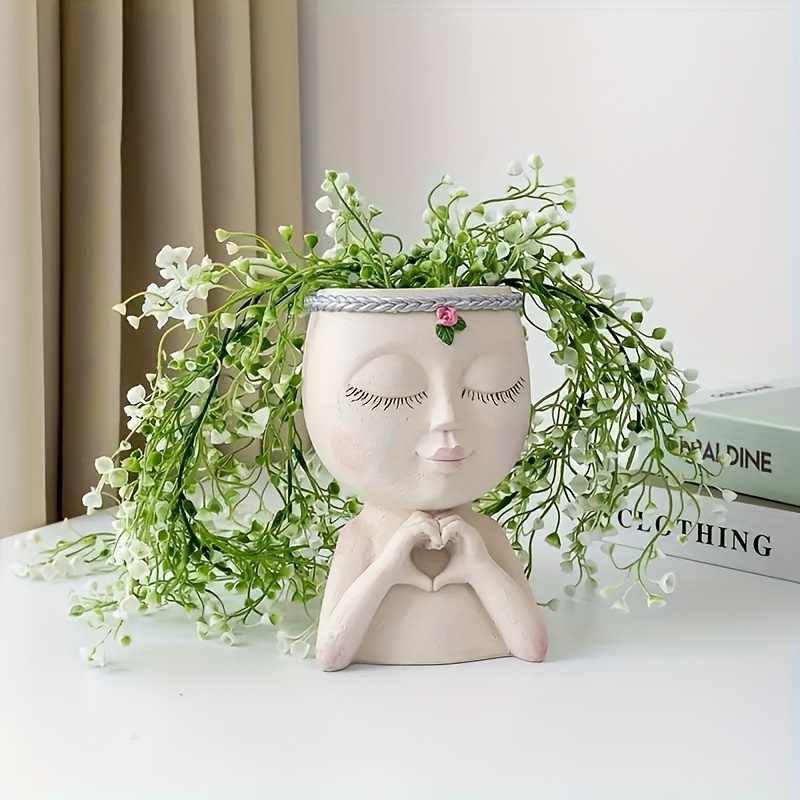 

Chic Girl Face Planter - Classic Style, Lightweight Resin Flower Pot With Drainage Hole For Indoor/outdoor Decor Quirky Decor Piece - Ideal For Plant Lovers