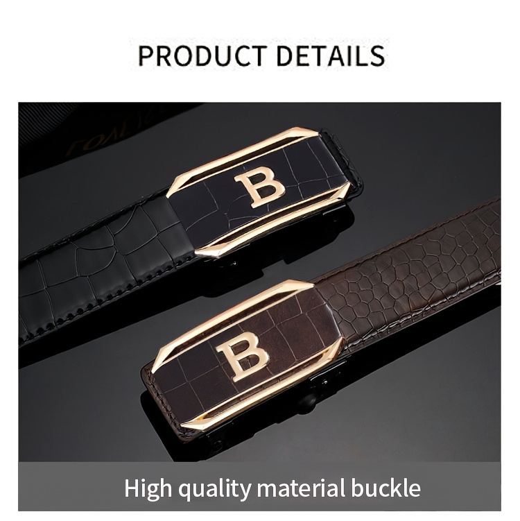premium mens black faux leather belt with automatic   classic crocodile pattern     for business or casual wear details 0