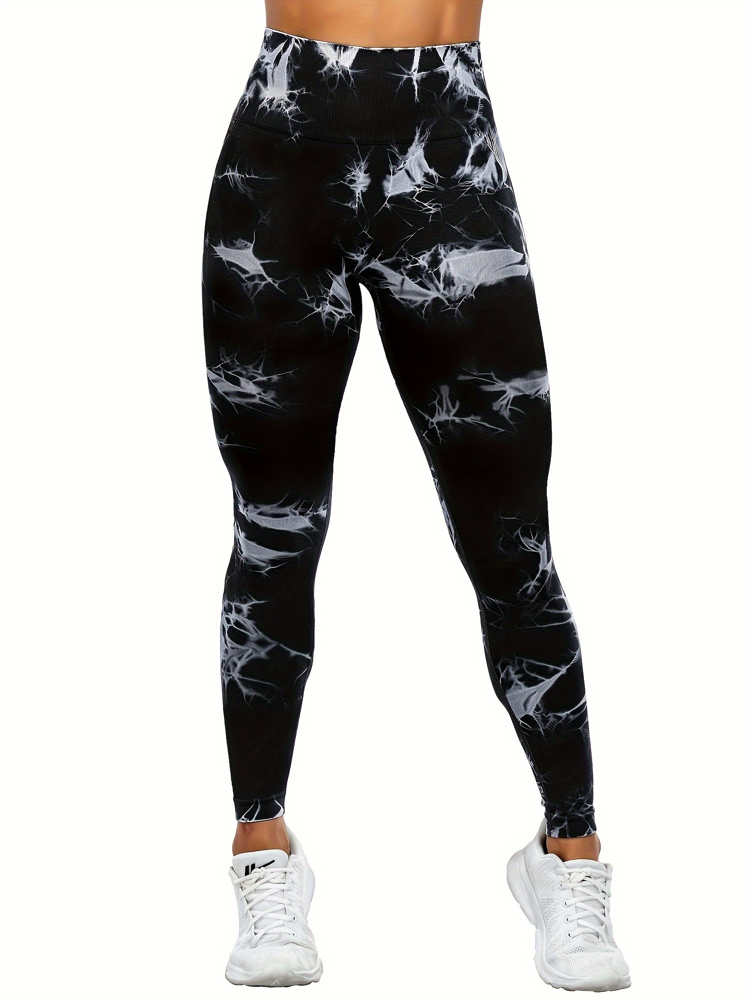 Women's Size S/M Leggings Seamless High-Waist Black/White Tie-Dye