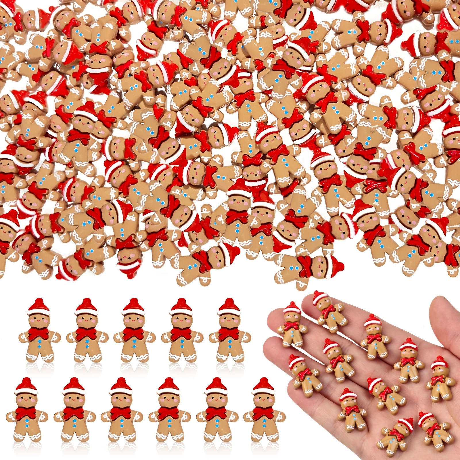 TEMU 30 piezas de mini figuras de hombre de jengibre navideño de resina, figuras de hombre de jengibre con reverso con gorro de Papá Noel y bufanda ,