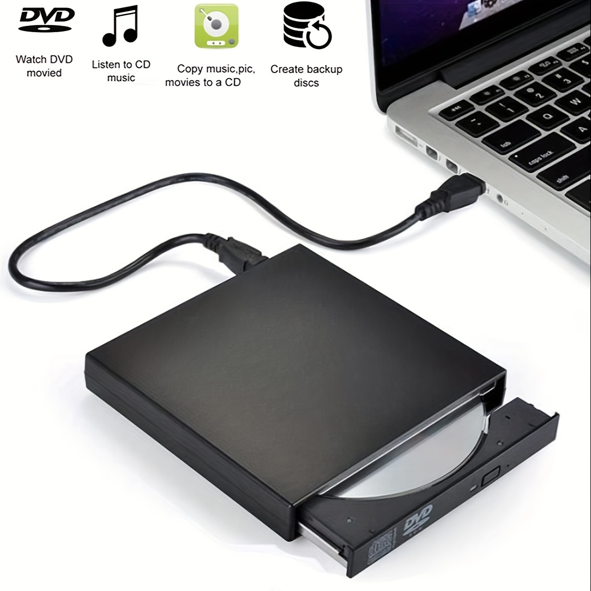 External DVD Optical Drive USB2.0 CD/DVD-ROM CD Player Reader Recorder For  Laptop Burning