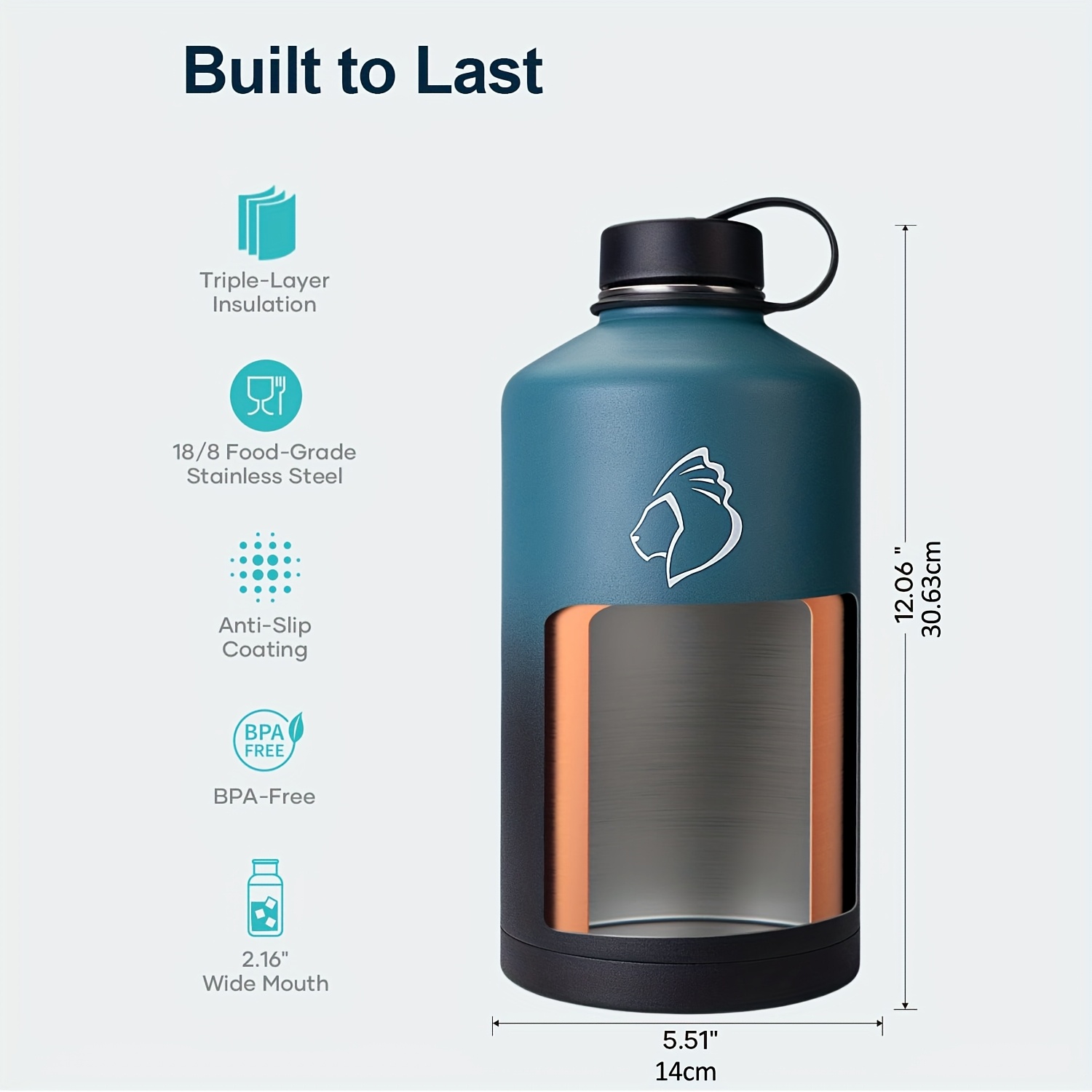 1 gallon 128oz water bottle straw lid double wall 48h - Temu