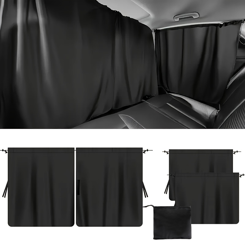 Image of 5pcs Car Privacy Curtain Set, Material, With Rear Seat And Side Window Curtains, With Storage Bags, Storage Bags That Used For Cars And Suvs, Car Curtains