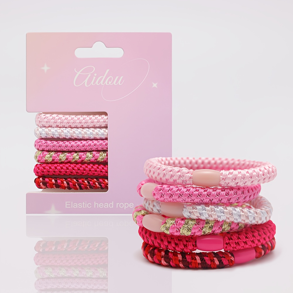 E-shop 6 Stück pro Karte, stilvolle Damen-Haargummis, dicke und haltbare Pferdeschwanzhalter, weich und bequem mit elastischem Band, das das Haar nicht