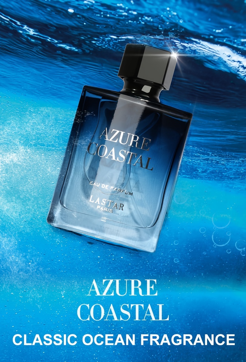 1 x Azur Coastal Men's Eau De Toilette - 50ml Woody Scented Perfume with Cedar, Musk, Lemon, Ambergris, Pepper - Formaldehyde-Free, Alcohol-Based, Medium Strength Fragrance for Dating & Gifting