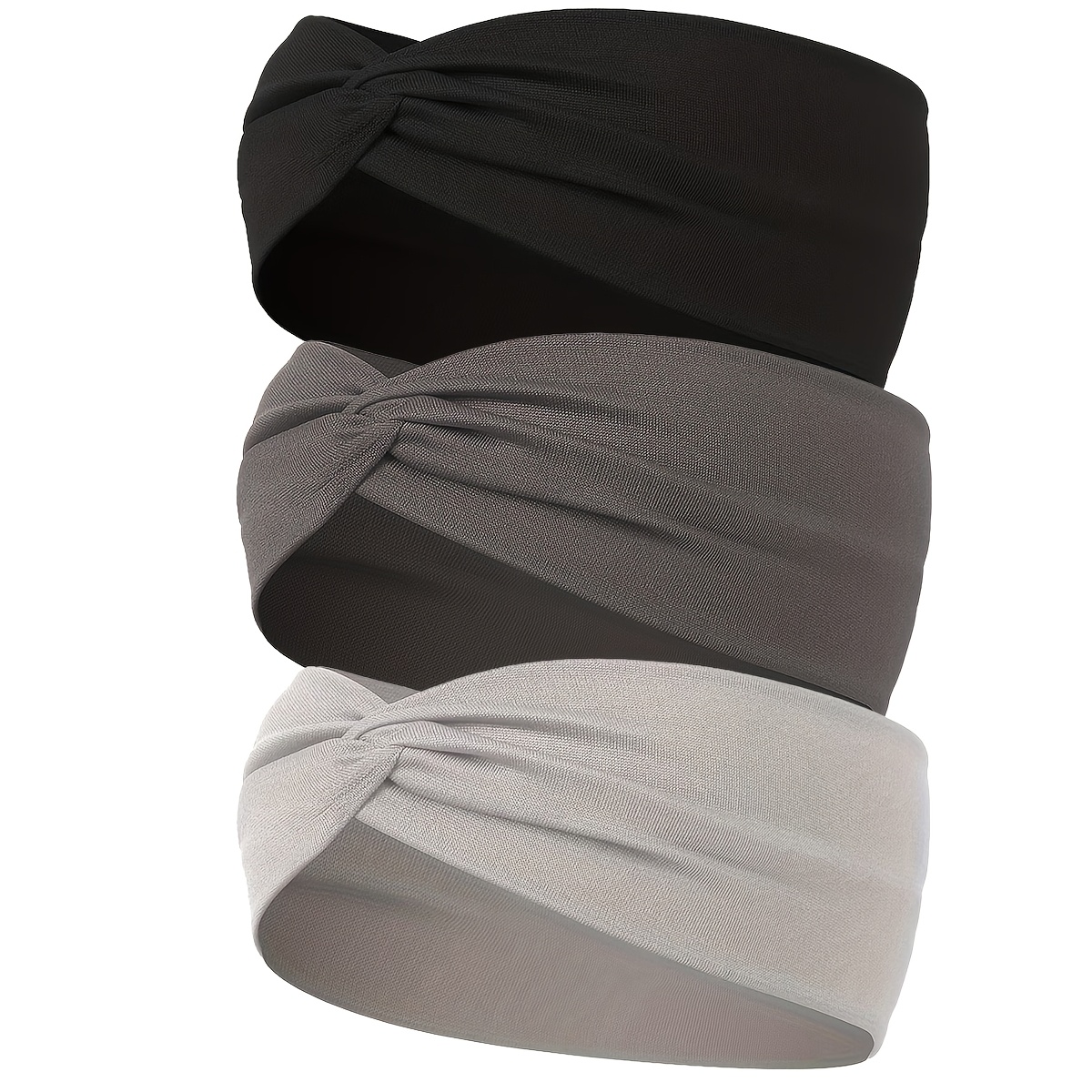 TEMU 3pcs Set Fashionable Solid Color Twisted Knot Headbands, Elastic Non-slip Sweat-absorbent Hairbands, Women's Hair Ties, Multiple Colors