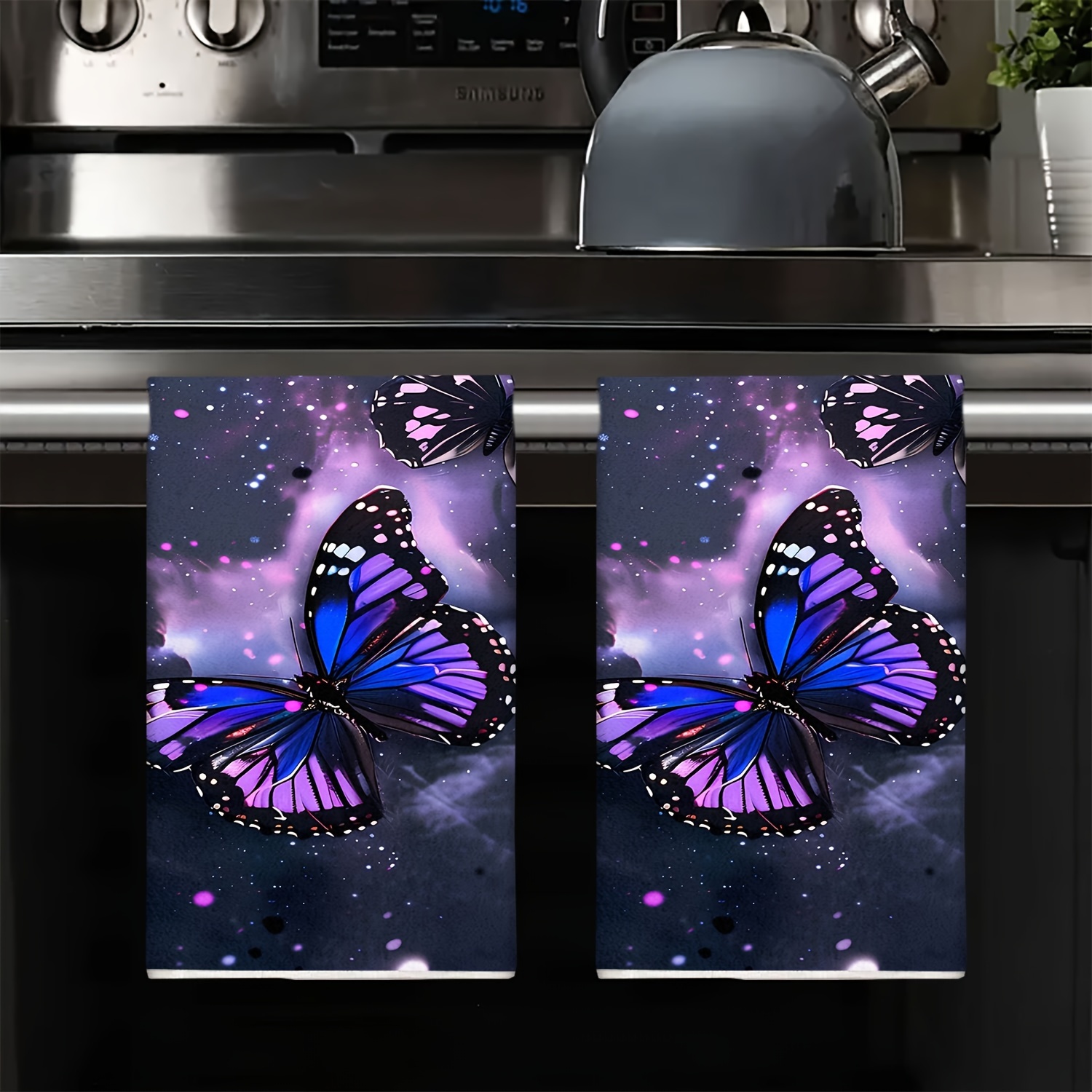 TEMU 2pcs Vibrant & Kitchen Towels - Absorbent Polyester Dish Cloths With Colorful & , Ideal For Cooking, Baking, And Cleaning - Perfect Housewarming