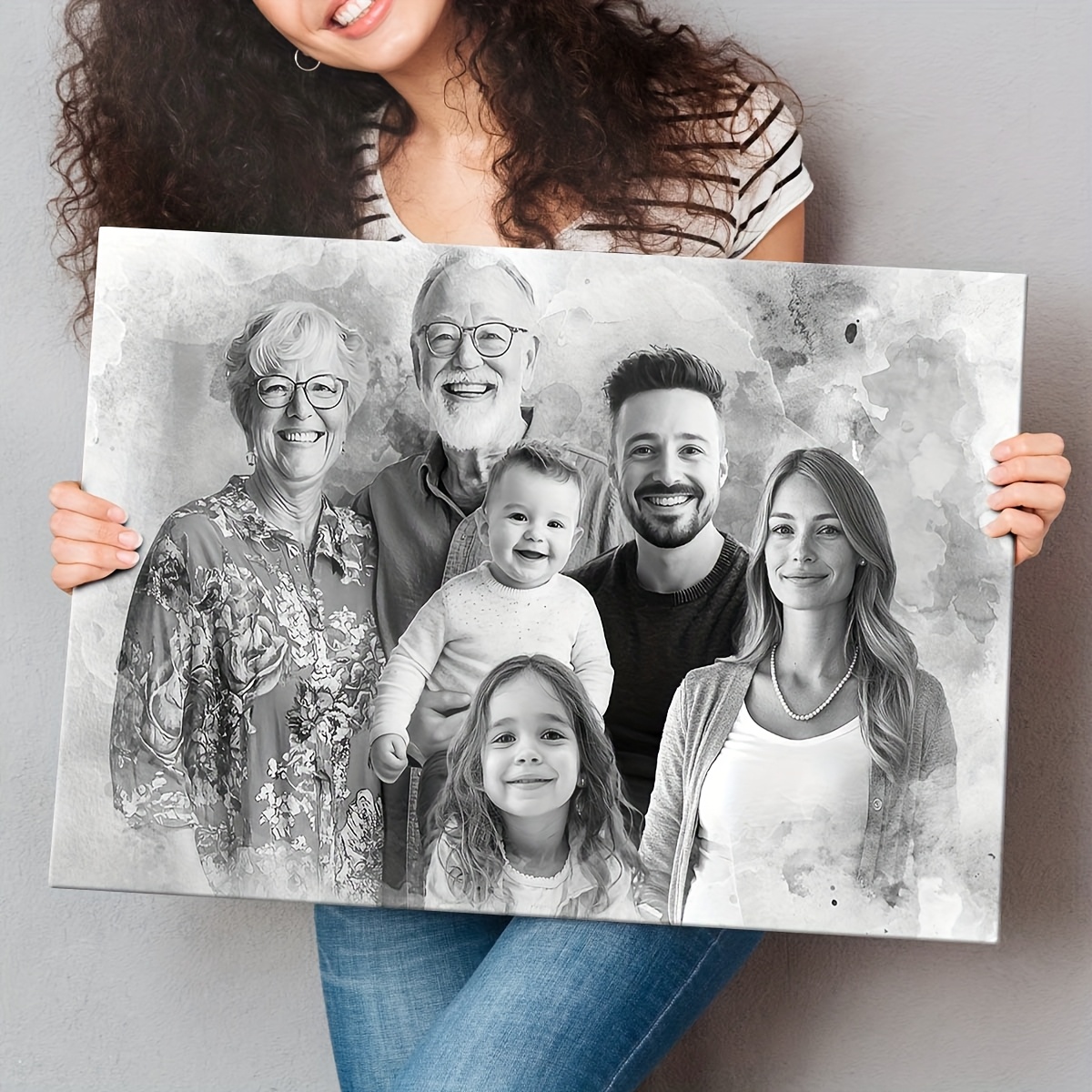 TEMU Custom Family Memorial Canvas Art - Personalized Photo Collage Portrait With Your Own Pictures, Multi- , Framed/unframed Wall Decor For Loss Of