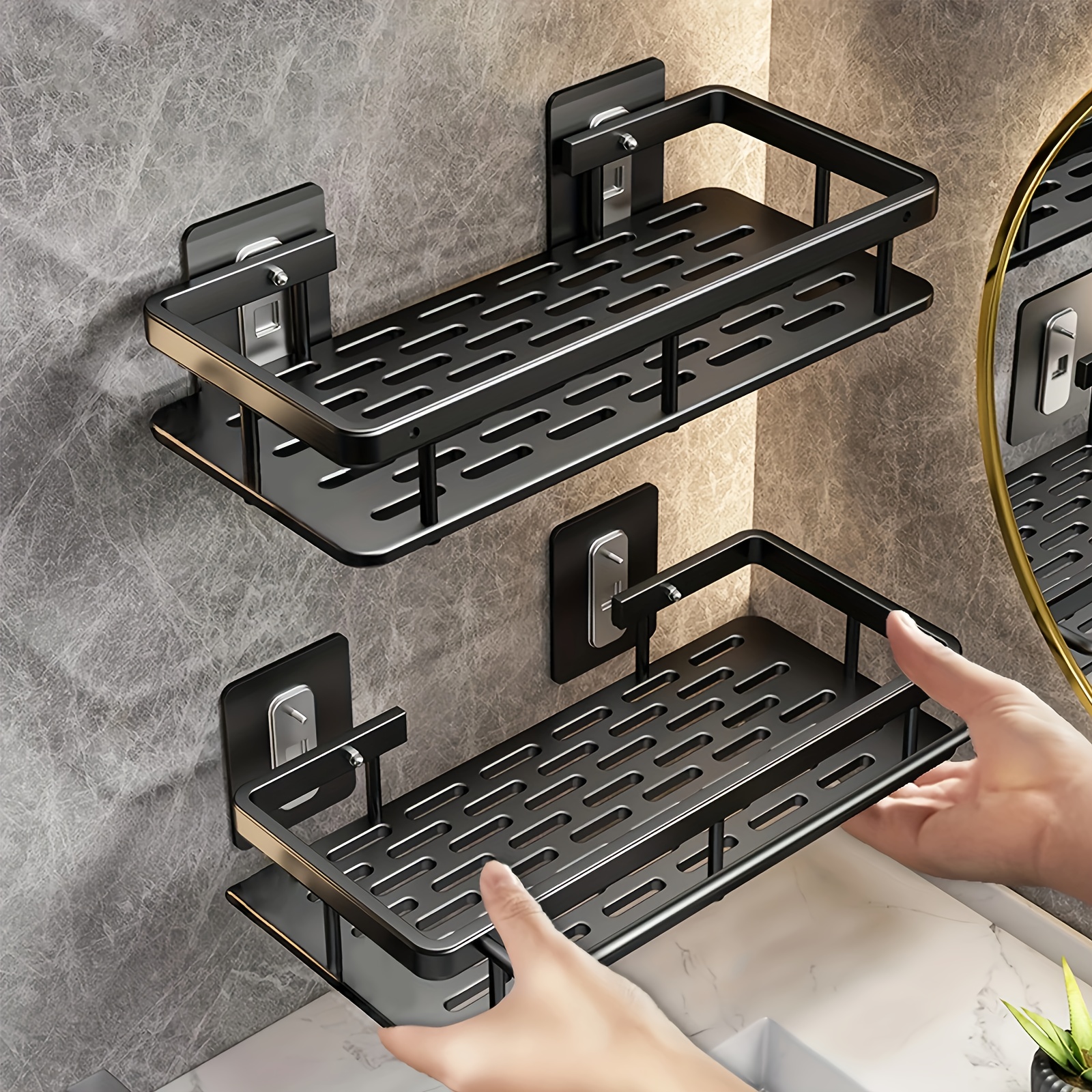 

Easy-install Large Capacity Wall Shelf - No Drill, Space-saving Organizer For , Plastic Storage For Toiletries & Cosmetics