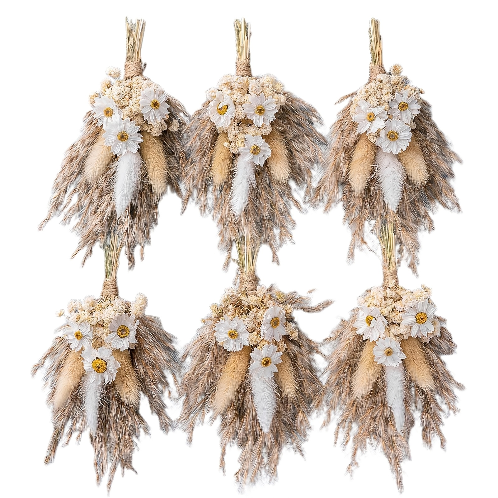 6 Mini Dried Flower Bouquets, Natural Artificial Bohemian Style Flowers With Stems, Suitable For Vases, Home Decoration, Crafts, Etc.