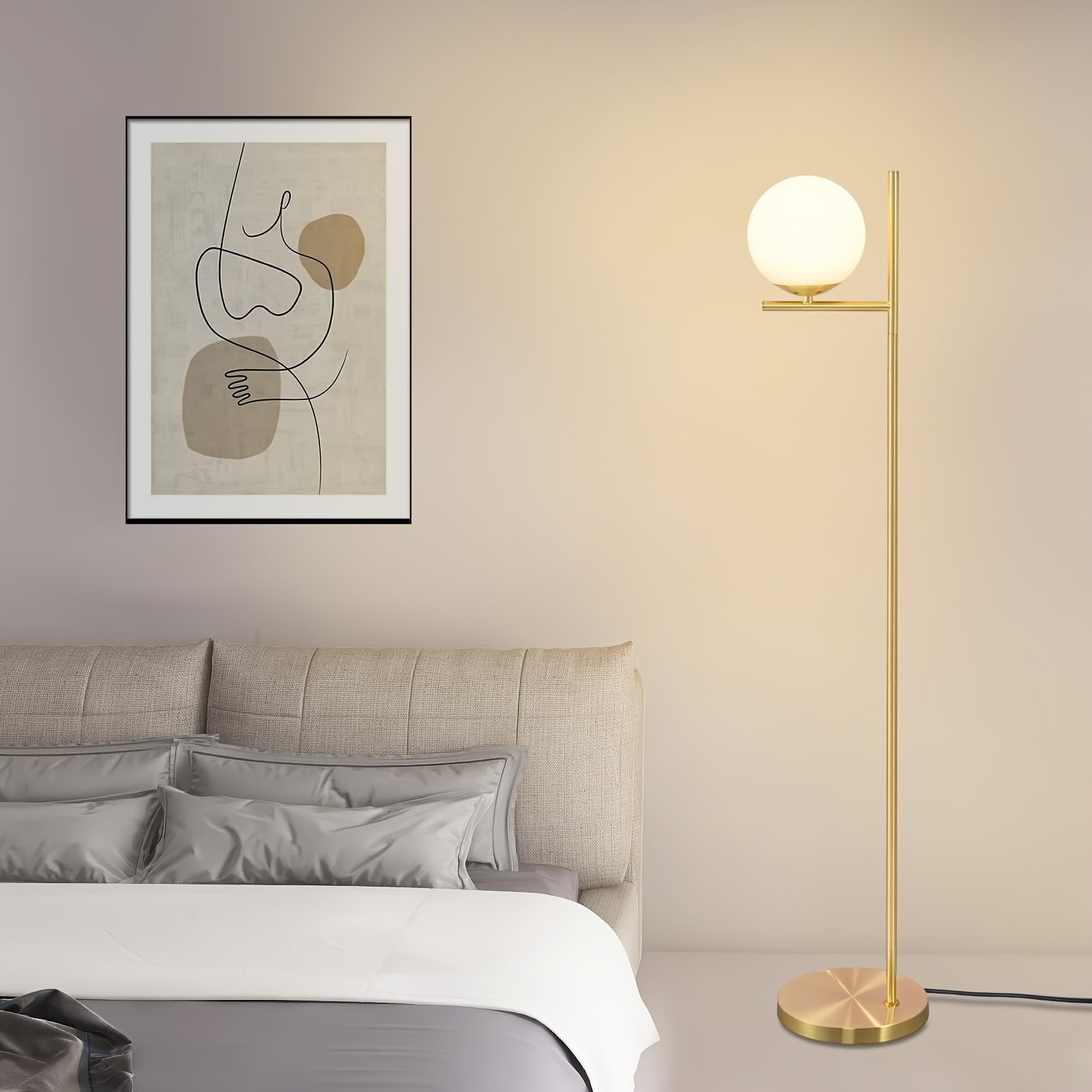 TEMU Floor Lamp Living Room Industrial Floor Lamp - Floor Lamp With Foot Switch White Glass Floor Lamp E27 Vintage Floor Lamp For Bedroom Office Not