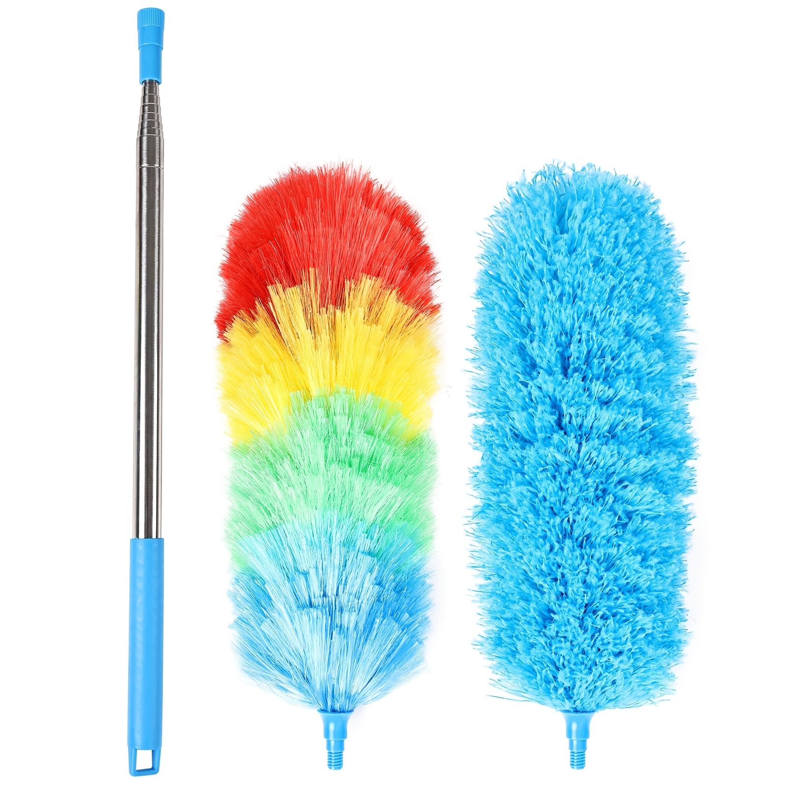 3pcs Retractable Electrostatic Duster Reusable Microfiber Duster With 100 Inch Telescopic Rod, Washable Head 2pcs For Cleaning Ceilings, Fans, Furniture