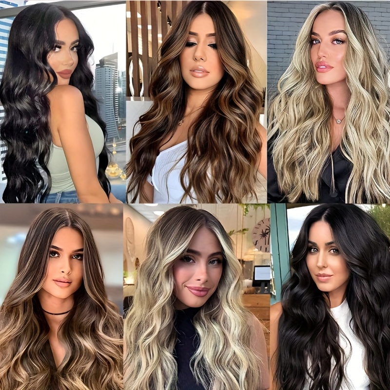 elegant 20 inch v shaped clip on wig for women long curly wavy hairpiece with 4 hidden clips natural look multiple colors beige     daily wear special occasions versatile hairpiece sleek hairpiece   hairpiece details 6