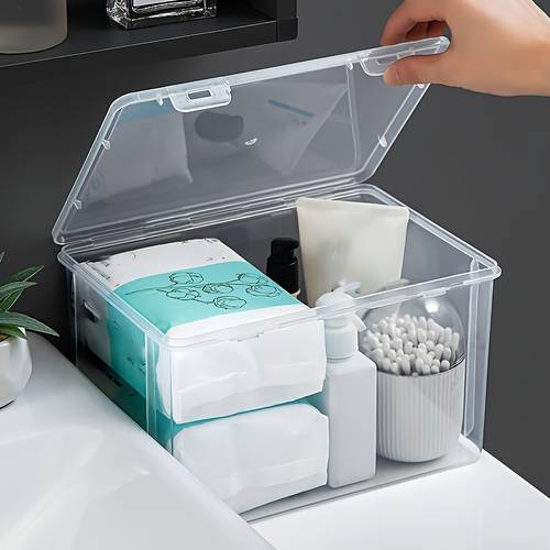 2pcs clear storage box stackable desk organizer for stationery home and office supplies