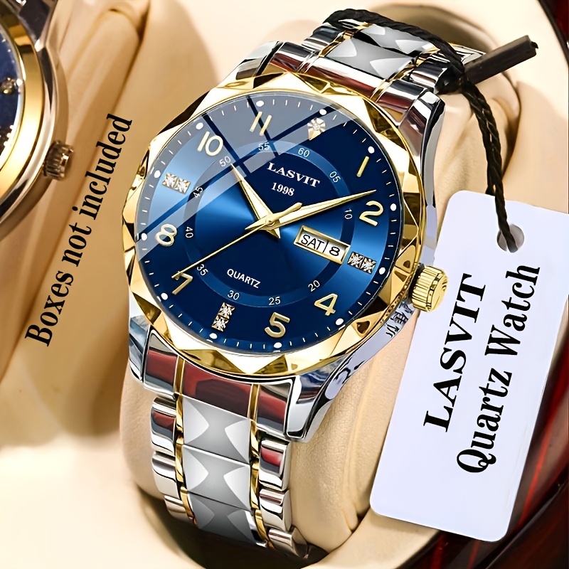 imagen del artículo 1pc     reloj de cuarzo de acero inoxidable para hombre, marca de moda redonda y tendencia, artículos de lujo, visualización de   y calendario, reloj multifunción   deportivo casual para  ,  , opción ideal para regalos de  , regalos de vacaciones y obsequios