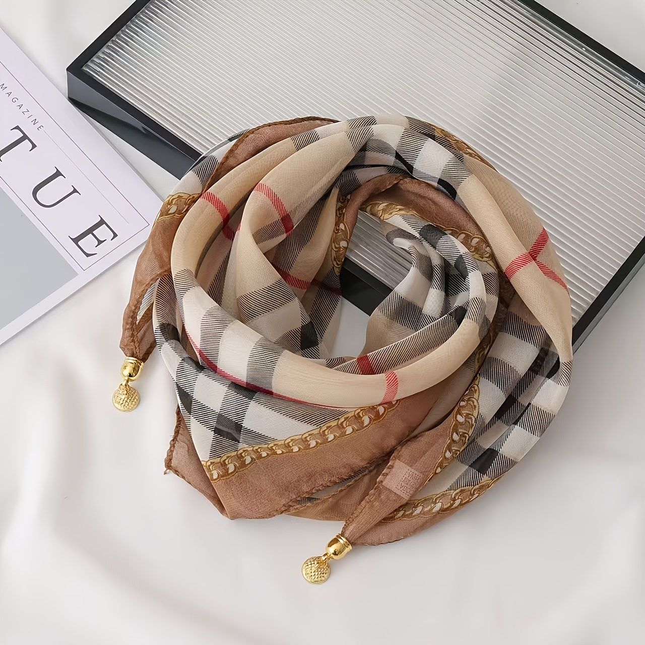 Image of Lightweight Printed Magnetic Scarf, Convenient And Fashionable Scarf, 100% Polyester Fiber, Women's Decorative Scarf, In