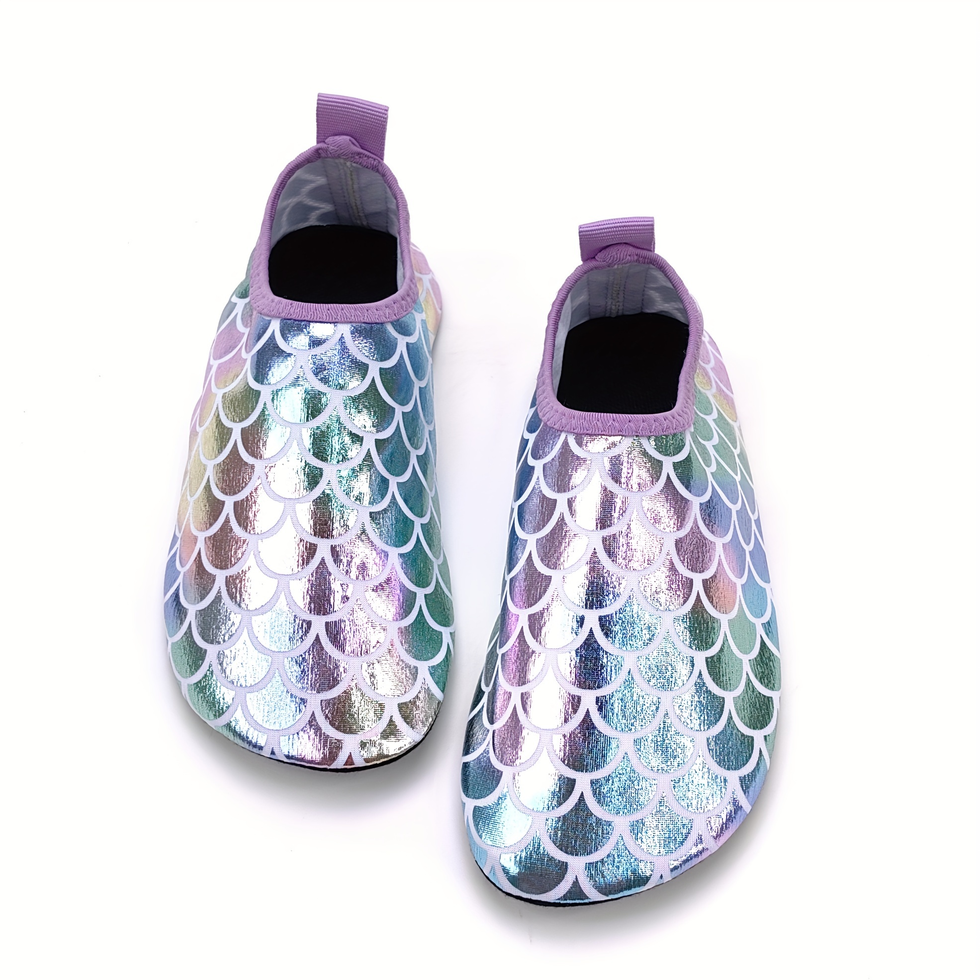 Image of Girls' Sparkling Mermaid Scale Aqua Socks - Breathable Slip-on Footwear With Soft Tpr Sole For Beach, Pool & Outdoor Activities - Vibrant Colors, Use