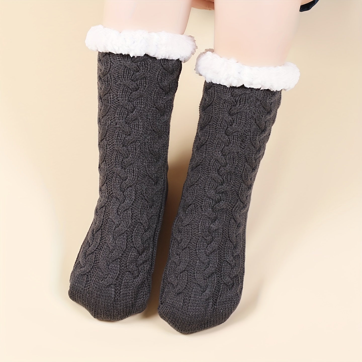 TEMU Super Thick Fleece-lined Socks Sleep Socks Men And Women Winter Sleeping Thickened Warm Floor Socks Adult Non-slip Socks