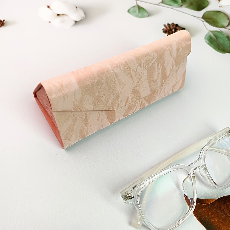 TEMU 1pc Handmade Glasses Case With Anti-slip Lining, Large Capacity And Portable, New Triangular Foldable Design