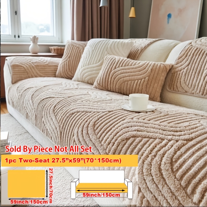 TEMU 1 Housse de canapé en peluche rayée, Coussin de canapé chaud, Housse de protection antidérapante pour canapé adaptée aux animaux de compagnie,