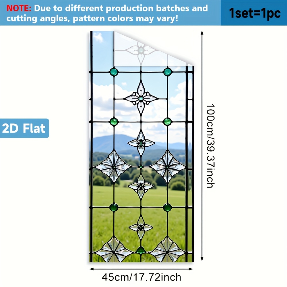 TEMU 2d Flat, 1pc. With Geometric Floral Design 2d Window Film. Pvc Static Adsorption , 45x100cm. Decoration Removablereusableprivacy Protectioneasy