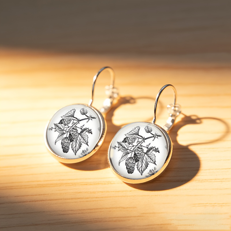 2pc Black and White Floral Pattern Earrings Set