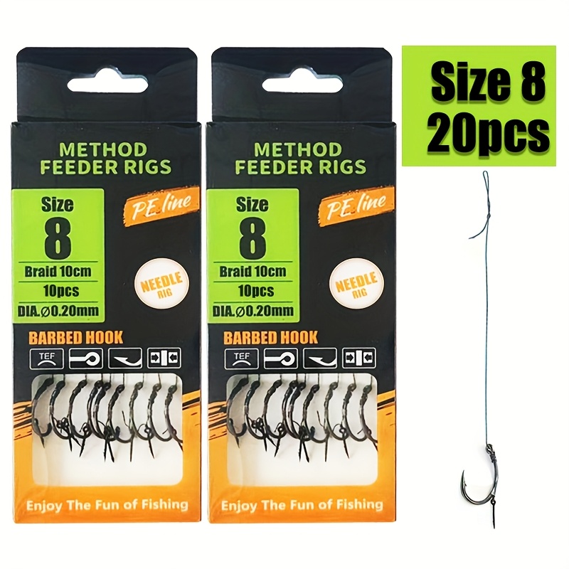 Image of 20pcs Feeder Fishing Rigs High-strength Braided Line With Sharp Barbed Hooks (sizes 6-14), Perfect For Carp And Fishing Enthusiasts