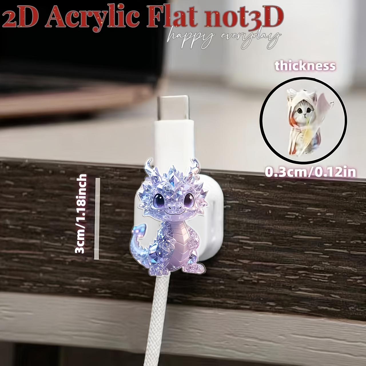 2-Pack Crystal Dragon Pattern Acrylic Cable Organizer