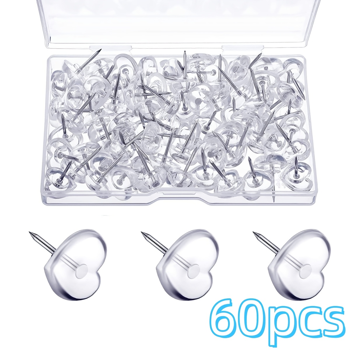TEMU 60/150pcs Transparent Heart-shaped Push Pins, Sweet Heart-shaped Thumbtacks, Suitable For Diy Decoration, Cork Boards, And Photo Walls