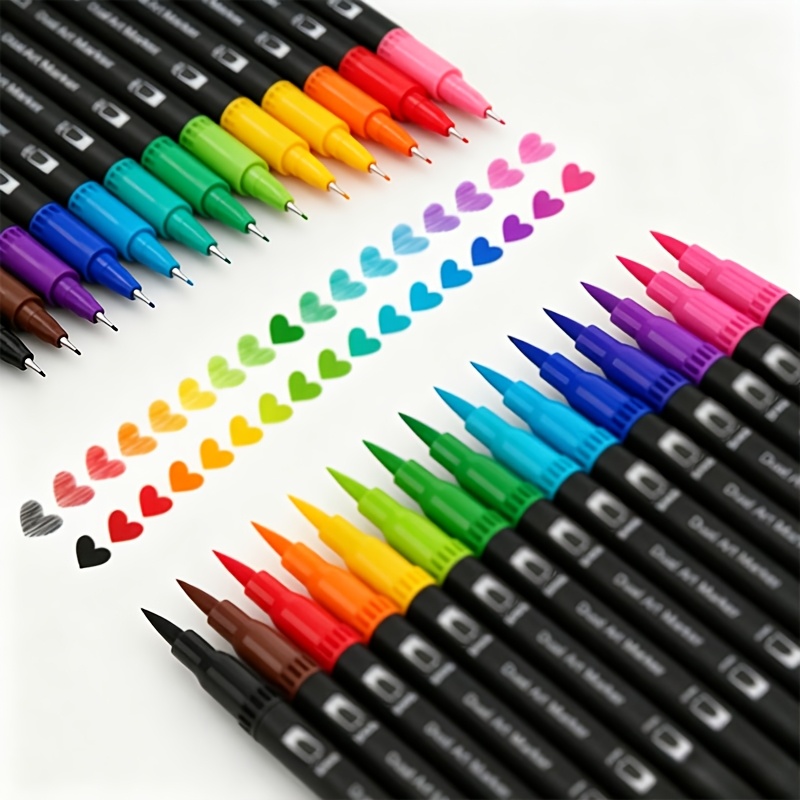 TEMU Marqueur double pointe 20 couleurs, couleurs aléatoires, stylo de peinture aquarelle, ensemble spécial pour dessin au trait , stylo à
