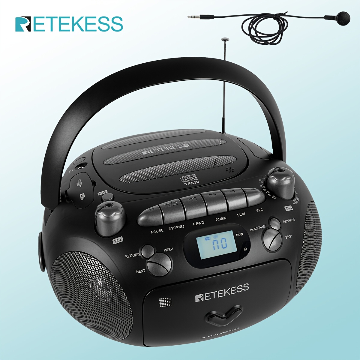 TEMU Retekess TR630 Lecteur CD Portable, Combo Lecteur de , Radio AM FM, Lecteur MP3, Enregistreur Vocal, Haut-parleur Portable, Boombox, Son Stéréo,