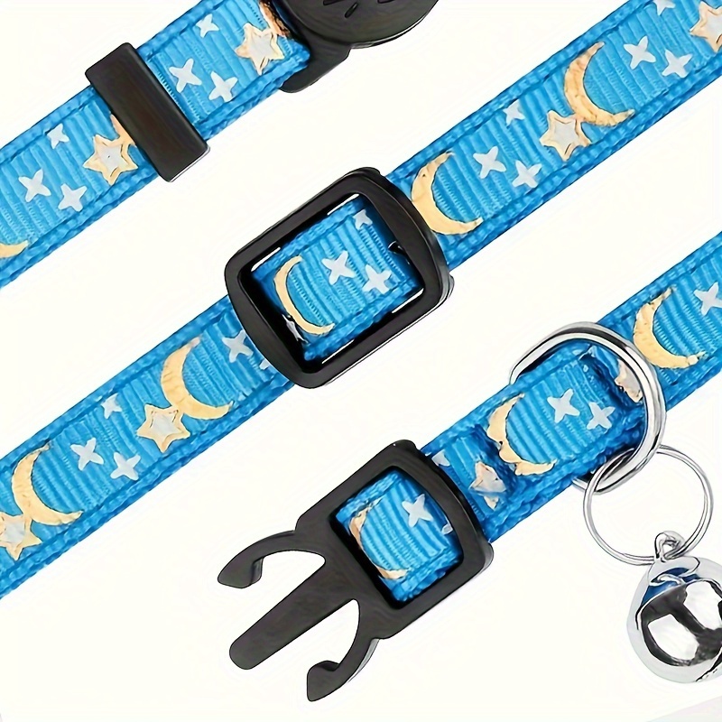 Personalized Cat Collar with Stars and Moon Design and Custom Name Tag