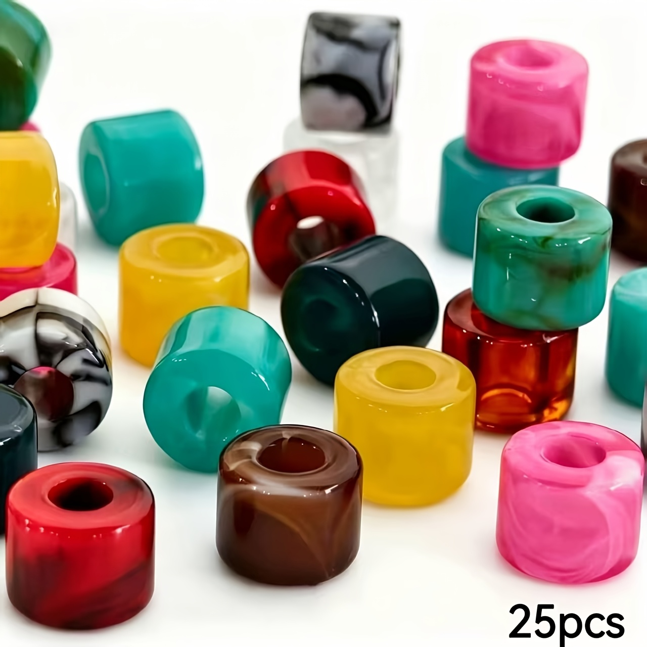 TEMU 10*12mm/25pcs Large Hole Acrylic Beads Mixed Color Handmade Materials, Craft Supplies, Room Decoration, Art, Clothing Decoration Additions,