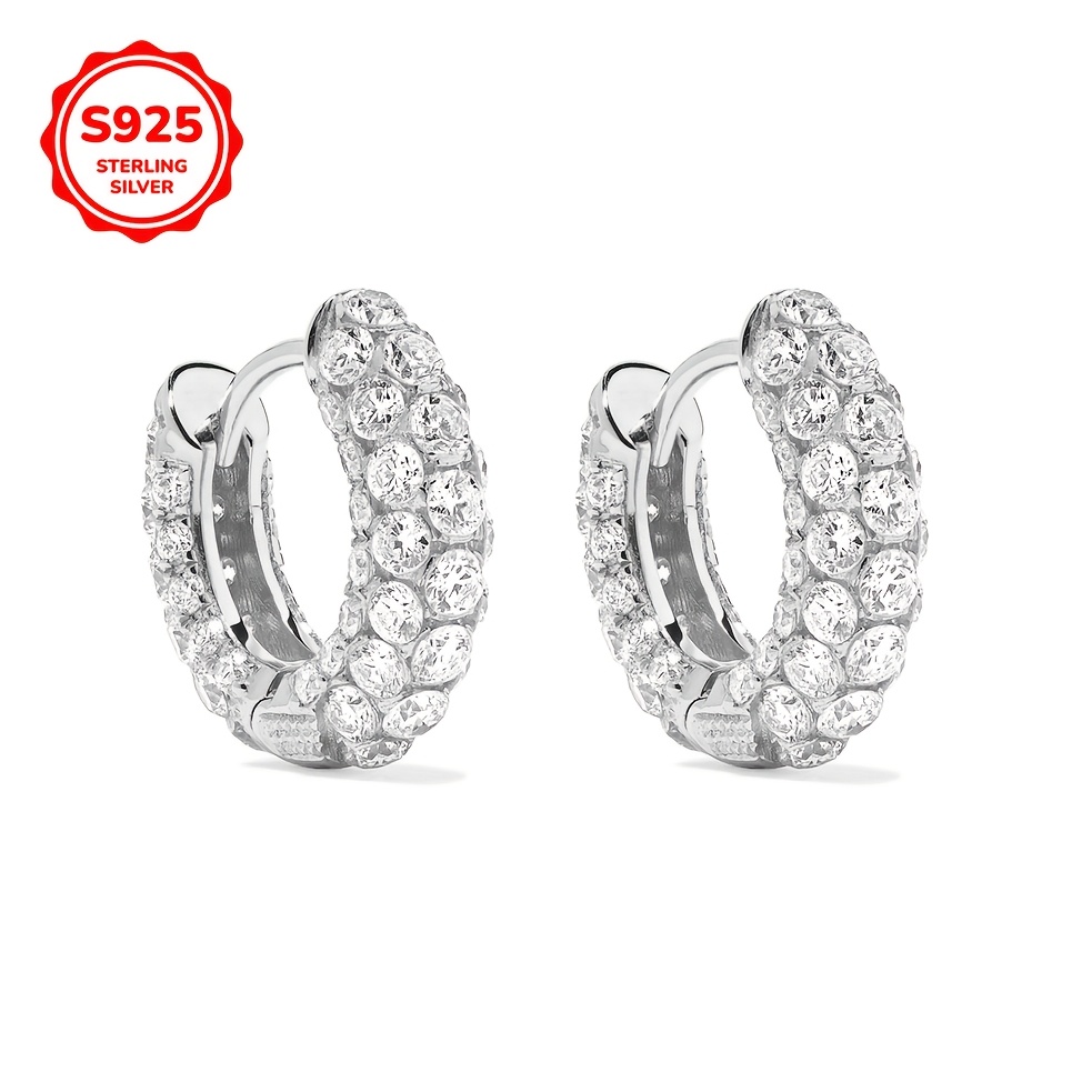 925 Sterling Silver Round Earrings with Synthetic Zirconia