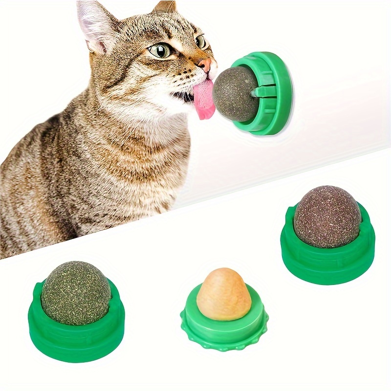 

4pcs Catnip Chew Toy Balls, Edible Kitten Cat Lick Toys, Extra Cat Energy Balls, Healthy Kitten Teeth Cleaning Dental Chew Toys, Cat Wall Snacks