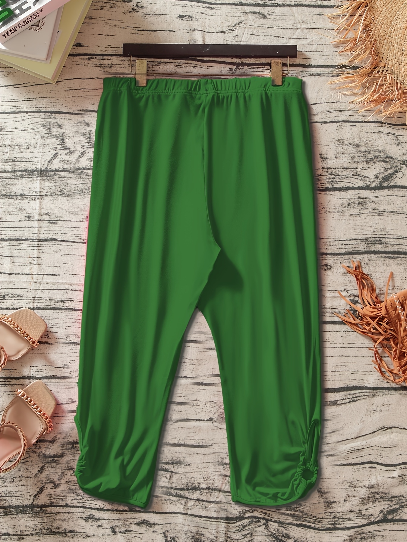 Women's Plus Size Stretchy Casual Pants - Solid Color Black, Elastic Waistband, Comfort Fit, Polyester, Machine Washable - Ideal for Spring/Summer/Fall