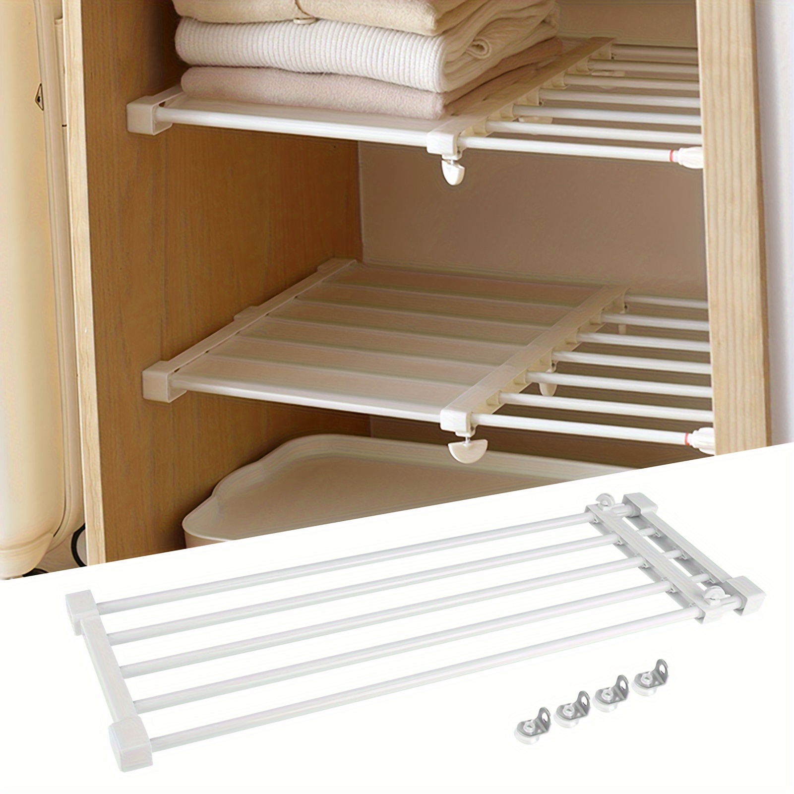 

Adjustable Telescopic Storage Rack Cupboard Wardrobe Closet Divider Partition Shelf 75-120cm/29.5-47.2in Adjustable Length