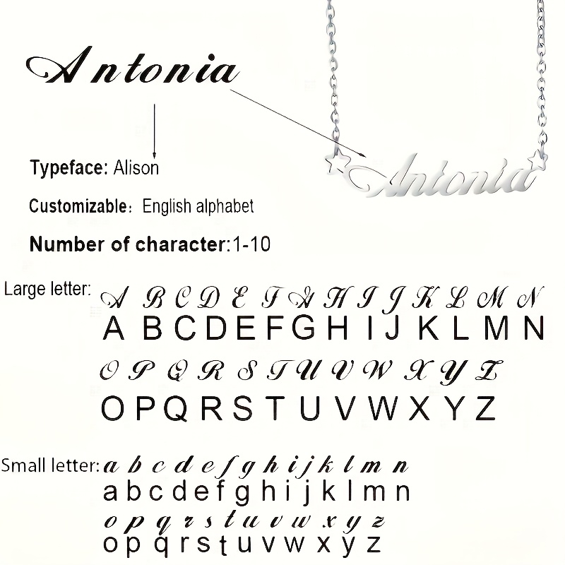 TEMU Custom Personalized 304 Stainless Necklace - Choose Your Font, Star Accent Custom Jewelry, Durable Christmas, Mother's Day, Birthday & Holiday